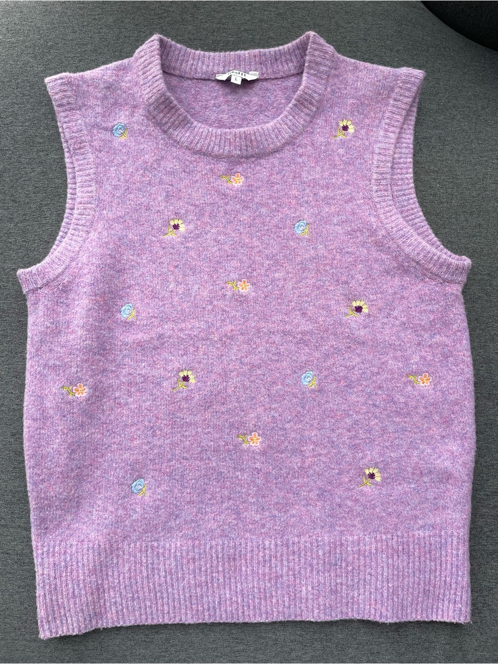Lilac Embroidered Floral Sleeveless Knit Top